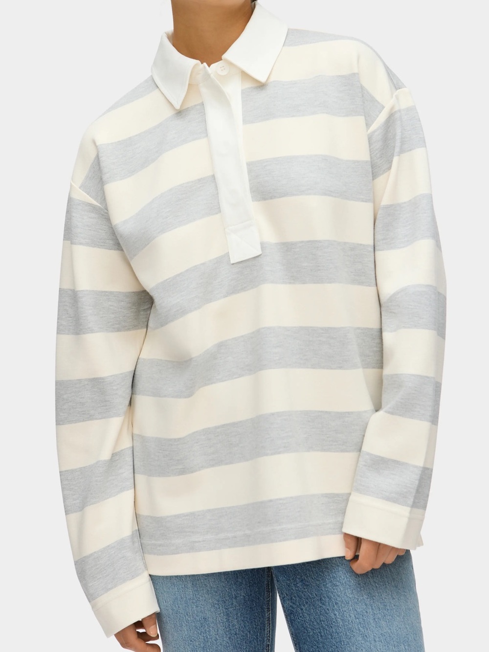 Aligne Cream & Gray Striped Rugby Polo Top - Long Sleeve, NWT, Size S - Picture 8 of 8